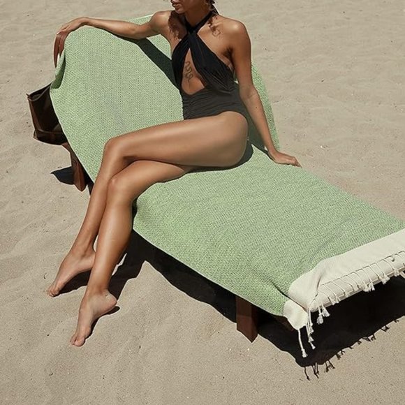 Turkish beach green towel 37x71 inch - Picture 1 of 6